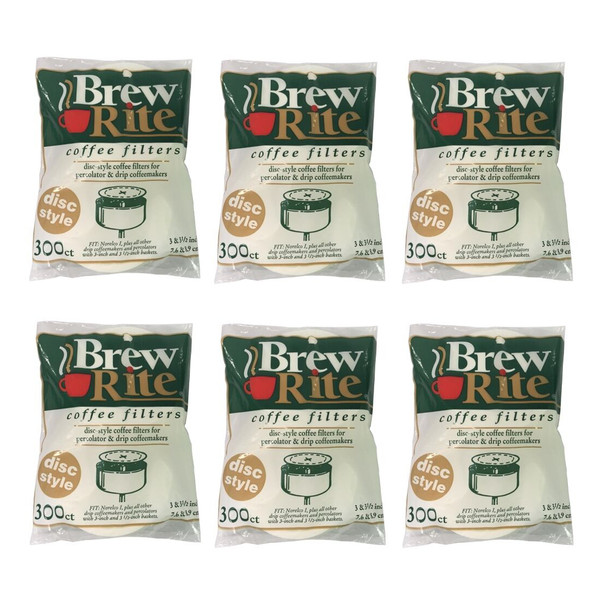 Brew Rite Coffee Filters, Flat Disc Paper 3.5 Inch, 300 Count, 6 Pack