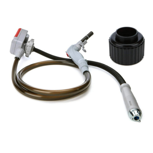 Tera Pump TRFA03-XL Universal Gas Can Battery Powered Fuel Transfer Pump (2.3 GPM), 51" Vinyl Hose, No Spill Sensor Utility Jug Adapter, Power Nozzle