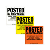 12"x12" medium-duty aluminum POSTED signs available in white, orange, and yellow.