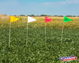 Vinyl field marker flags in a crop field. 