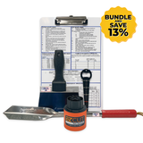 Value bundle including a crop development clipboard, a seed depth spacing tool, a garden spade, an EZ Cut seal remover, and a bottle opener seed locator tool.