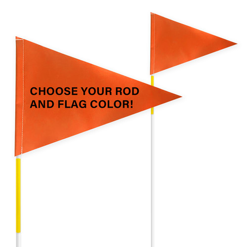 ACTUAL LENGTH IS 7' 9" FOR SHIPPING PURPOSES.

Choose your rod color: 1/4" x 8' Rod
Yellow Reflective Tape on Rod
Standard 9” x 12” pennant flag
Choose your flag color: All colors - 18oz vinyl coated polyester
CALL FOR PRICING ON 12X12 OR 12X18 PENNANT FLAG
CALL FOR PRICING ON 10X10 OR 12X12 SQUARE FLAG