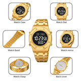 SKMEI 2043 Multifunctional Muslim Worships Compass Digital Wrist Watch(Silver Gold+Black)