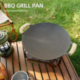 Outdoor Camping BBQ Cast Iron Grill Pan,Style: Baking Pan+Net+Hemp Rope