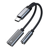 TA2B USB-C / Type-C Male to PD 60W USB-C / Type-C Charging + 3.5mm Audio Female Earphone Adapter (Silver Grey)