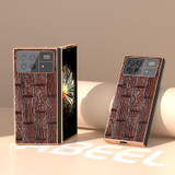 For Xiaomi Mix Fold 3 Nano Plating Genuine Leather Mahjong Texture Phone Case(Brown)