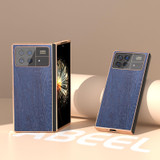 For Xiaomi Mix Fold 3 Nano Plating Wood Texture PU Phone Case(Blue)