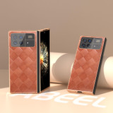 For Xiaomi Mix Fold 3 Nano Plating Weave Plaid Texture PU Phone Case(Brown)