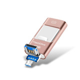 8GB USB 3.0 + 8 Pin + Mirco USB Android iPhone Computer Dual-use Metal Flash Drive (Rose Gold)