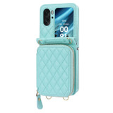 For OPPO Find N2 Flip Rhombic Texture Card Bag Phone Case with Dual Lanyard(Green)