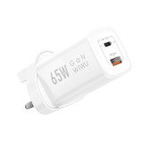 WIWU Wi-U012 65W USB + USB-C / Type-C Dual Ports GaN Travel Fast Charger, UK Plug(White)