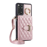 For Xiaomi Redmi Note 11 Horizontal Card Bag Ring Holder Phone Case with Dual Lanyard(Rose Gold)