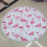Microfiber Round Tassels Flamingo Printed Beach Blanket Pool Beach Throw Towel Yoga Picnic Mat, Size: 150 x 150cm
