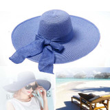 Women Summer Hats Foldable Wide Large Brim Beach Sun Straw Cap Elegant Hats Caps, Color:Blue(M)