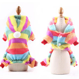 Dog Pajamas Fleece Jumpsuit Autumn Winter Dog Clothes Four legs Warm Pet Clothes, Size:M(Rainbow Color)