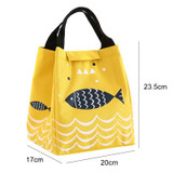 Portable Lunch Bag Oxford Cloth Fish Pattern Large Capacity Container Thermal Insulated Cooler(Yellow)