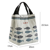 Portable Lunch Bag Oxford Cloth Fish Pattern Large Capacity Container Thermal Insulated Cooler(Light Gray)