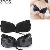 3 PCS Pull Rope Wing Invisible Underwear Without Steel Ring Pull Rope Silicone Invisible Nubra, Cup Size:A(Black)