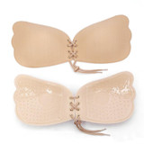 3 PCS Pull Rope Wing Invisible Underwear Without Steel Ring Pull Rope Silicone Invisible Nubra, Cup Size:D(Skin Color)