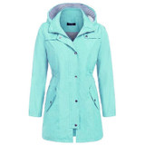 Casual  Women Waterproof Waist Hooded Long Coat, Size:M (Water Blue)