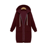 Women Hooded Long Sleeved Sweater In The Long Coat, Size:S(Wine Red)