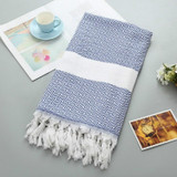 Striped Cotton Bath Towel With Tassels Thin Travel Camping Bath Sauna Beach Gym Pool Blanket Absorbent Easy Care(Blue)