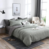 Bedding Set Solid Plaid Side Bed Comforter Duvet Cover Sheet Set, Size:260*230cm(2xPillowcase ,1xQuilt(Green)