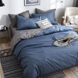 Bedding Set Solid Plaid Side Bed Comforter Duvet Cover Sheet Set, Size:200*200cm(1xPillowcase,1xQuilt(Blue)