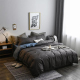 Bedding Set Solid Plaid Side Bed Comforter Duvet Cover Sheet Set, Size:180*210cm(2x Pillowcase,1x Quilt(Black)