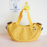 Cartoon Shoulder Tote Bag Fruit Banana Apple Embroidered Canvas Kids Crossbody Messenger Bags(Yellow)