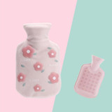 Cartoon Flowers Plush Hot Water Bottle Bag Injection Water Hand Warmer(Light Pink)