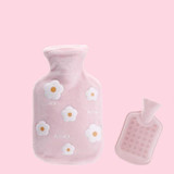 Cartoon Flowers Plush Hot Water Bottle Bag Injection Water Hand Warmer(Pink)