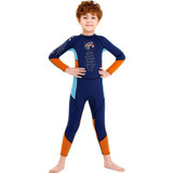 DIVE & SAIL M150501K Children Warm Swimsuit 2.5mm One-piece Wetsuit Long-sleeved Cold-proof Snorkeling Surfing Anti-jellyfish Suit, Size: L(Navy)