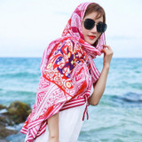 Summer Cotton and Linen Ethnic Travel Silk Scarf Sunscreen Big Shawl Ladies Beach Towel, Size:180 x 100cm(Leaf Totem)