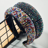 Gold Velvet Ladies Luxury Headband Handmade Beaded Sponge Widen Brim Headband(Black Color)
