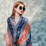 Summer Cotton and Linen Ethnic Travel Silk Scarf Sunscreen Big Shawl Ladies Beach Towel, Size:180 x 100cm(Yellow And Blue)