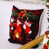 Christmas Ornaments Flannel Pillowcase Cartoon Printing Square Pillowcase Without Pillow Core(Christmas Socks)