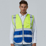 Multi-pockets Safety Vest Reflective Workwear Clothing, Size:XXL-Chest 130cm(Yellow Blue)