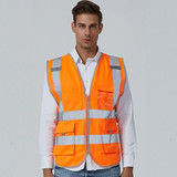 Multi-pockets Safety Vest Reflective Workwear Clothing, Size:XL-Chest 124cm(Orange)