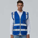 Multi-pockets Safety Vest Reflective Workwear Clothing, Size:XXL-Chest 130cm(Blue)