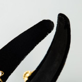 Black Gold Velvet Rhinestone Headband Retro Wide-brimmed Pearl Headband(White)