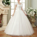 Vintage Lace Short Sleeved Round Neck Slim Slim Wedding Dress, Size:S(White)