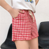 Plaid Shorts Loose Straight High Waist Slimming Casual Pants, Size: M(Black)