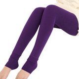2 PCS Autumn and Winter Models Plus Velvet Thick Stepping Base Women Slim Slimming Warm Pants, Size:M(Purple)