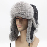 Winter Warm Cloth Top Rabbit Fur Thicken Bomber Hats Flight Cap for Men, Size:Adjustable(Dark Gray)