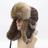 Winter Warm Cloth Top Rabbit Fur Thicken Bomber Hats Flight Cap for Men, Size:Adjustable(Brown)