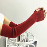 Autumn and Winter Long Thick Warm Cashmere Sleeves Fingerless Fake Sleeves, Size:One Size(Red Wine)