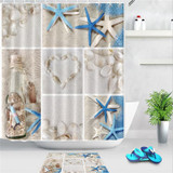 2 PCS Colorful Beach Conch Starfish Shell Polyester Washable Bath Shower Curtains, Size:165X180cm(Drifting Bottle)