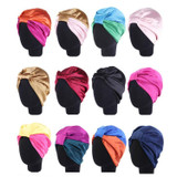 3 PCS TJM-433 Double Layer Elastic Headscarf Hat Silk Night Cap Hair Care Cap Chemotherapy Hat, Size:  M (56-58cm)(Navy)