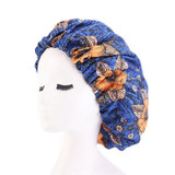 3 PCS TJM-434 Printed Double-Layer Night Hat With Satin Lining Elastic Wide Brim Headscarf Hat, Size: One Size Adjustable(Orange Flower Royal Blue)